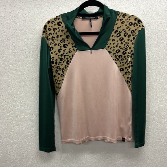 Scotch & Soda 1/4 Zip Pullover Top “The Peaks” Leopard Pink Green Small - Picture 1 of 7